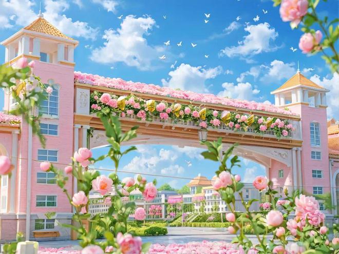 AI视角下的春日河北外国语学院：繁花簇拥的知识殿堂(图2)